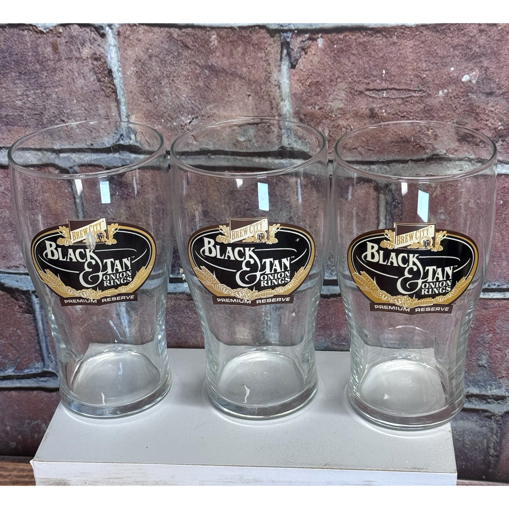 Brew City Pint Beer Glasses Black & Tan Onion Rings 12-Ounce Barware Set of 3‎